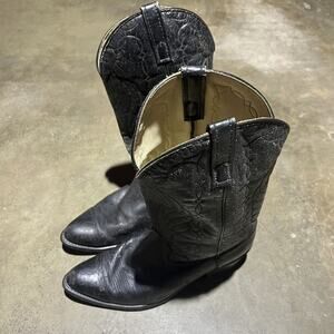 Vintage 80s Black Leather Western Cowboy Boots 10